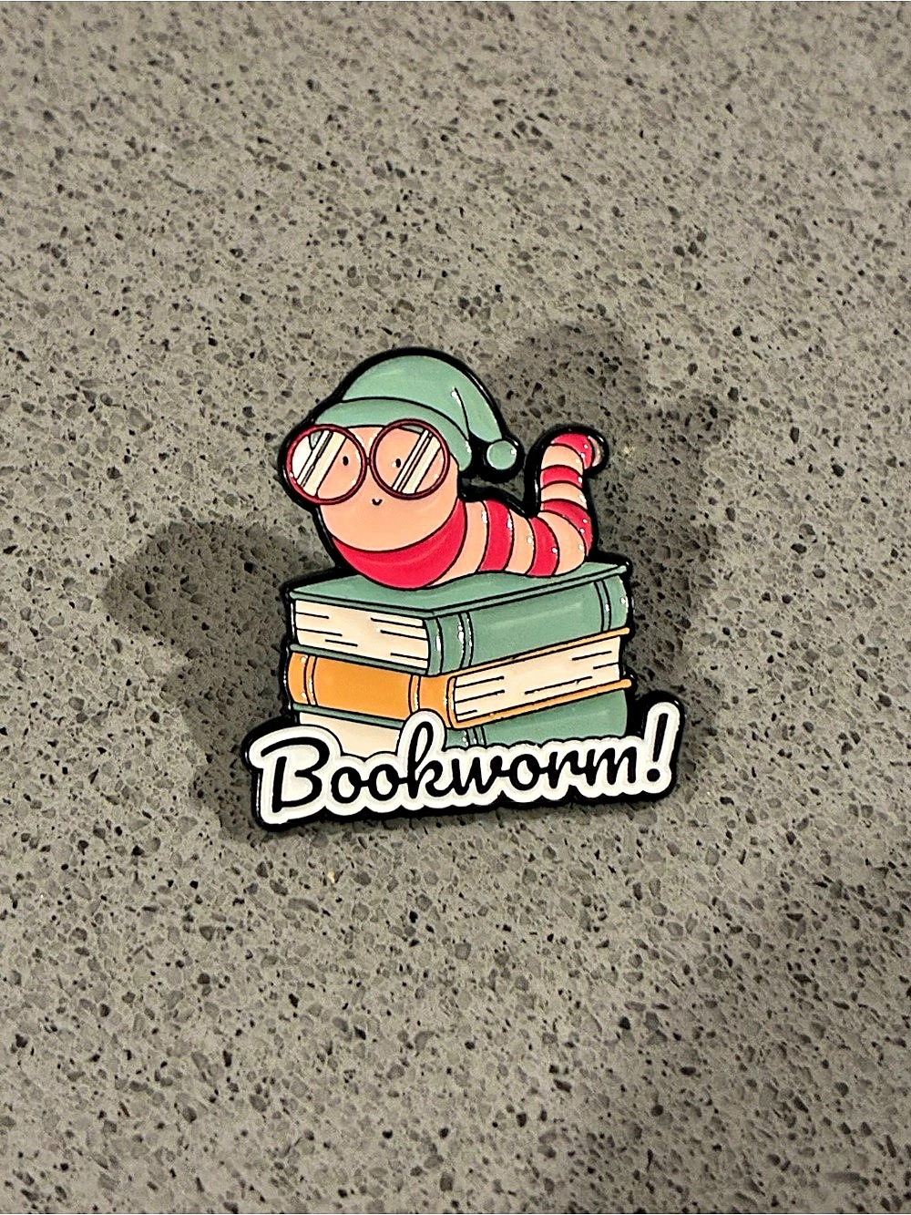 Bookworm Enamel Pin in Green & Red